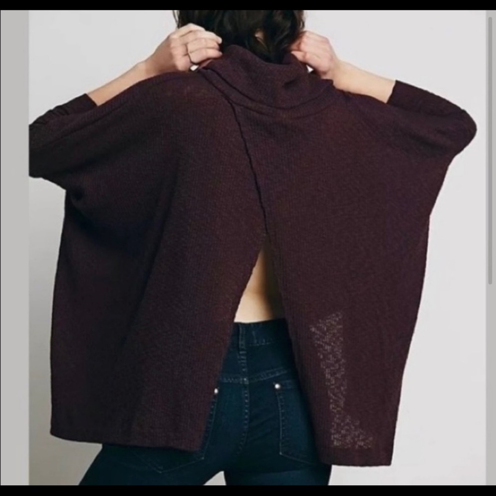 Free People Beach Purple Cowl Open Back Knit Top